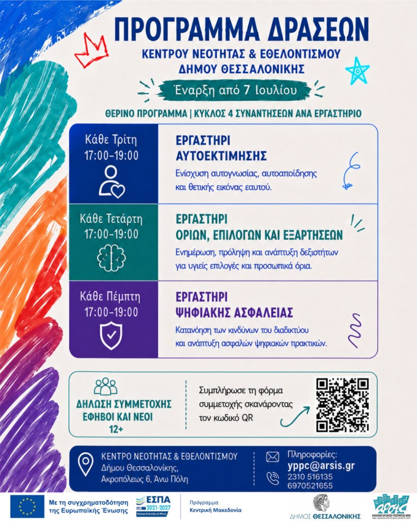 Θερινό Πρόγραμμα Εργαστηρίων Προσωπικής Ενδυνάμωσης στο Κέντρο Νεότητας & Εθελοντισμού του Δήμου Θεσσαλονίκης 1 1